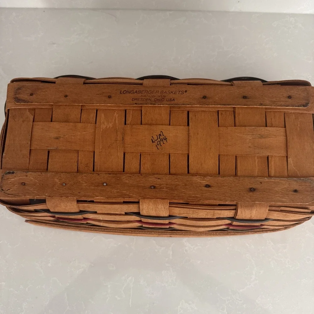 Vintage Longaberger Basket‎ Size 14.5 Inch With Red, Blue, Green Rectangle 1994